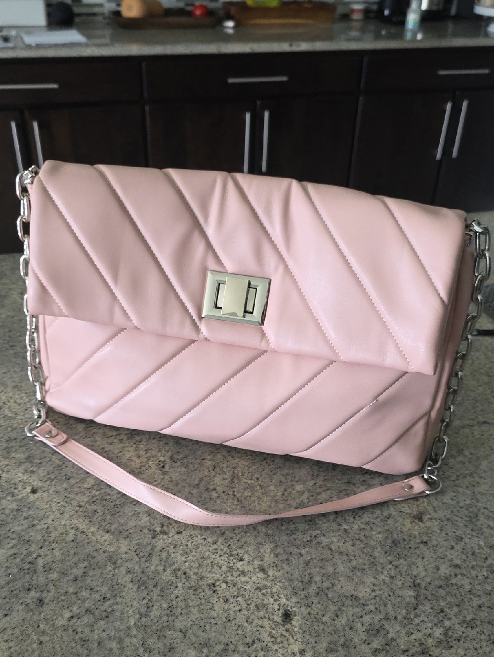 Steve Madden Quilted Pink Shoulder Bag with Chain Strap